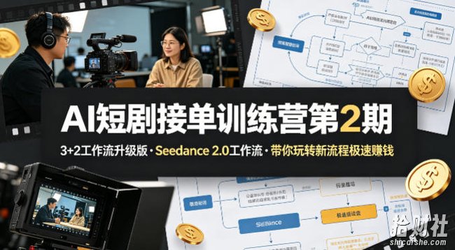 AI短剧接单训练营第2期,3+2工作流升级版,Seedance 2.0工作流,带你玩转新流程极速賺钱