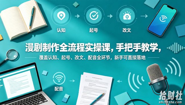 漫剧制作全流程实操课,手把手教学,覆盖认知、起号、改文、配音全环节,新手可直接落地