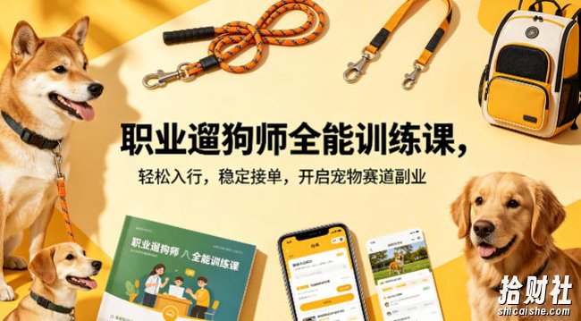 职业遛狗师全能训练课,轻松入行,稳定接单,开启宠物赛道副业