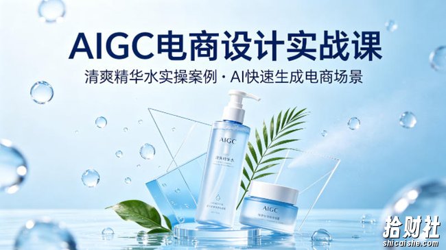 AIGC电商设计实战课，以清爽精华水为实操案例，教你用AI快速生成电商场景