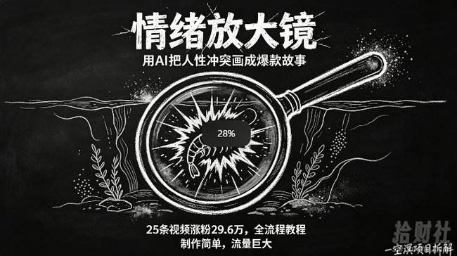 AI制作“情绪放大镜“视频，25条视频涨粉29.6W粉，流量巨大，制作简单，全流程教程