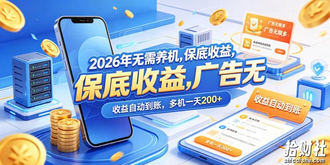 2026年无需养机，保底收益，广告无限多，收益自动到账，多机一天200+【揭秘】