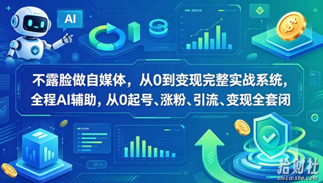 不露脸做自媒体,从0到变现完整实战系统,全程AI辅助,从0起号、涨粉、引流、变现全套闭环