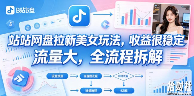 B站网盘拉新美女玩法，收益很稳定，流量大，全流程拆解