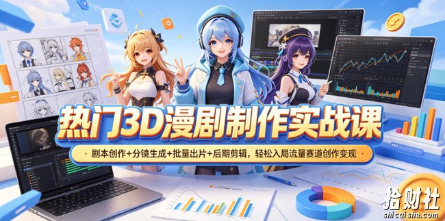 热门3D漫剧制作实战课,剧本创作+分镜生成+批量出片+后期剪辑,轻松入局流量赛道创作变现