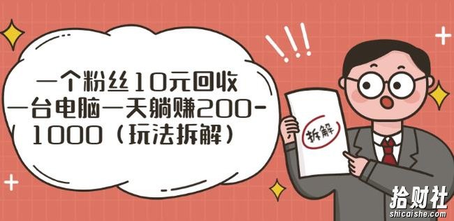 一个粉丝10元回收,一台电脑一天躺赚200-1000(玩法拆解)