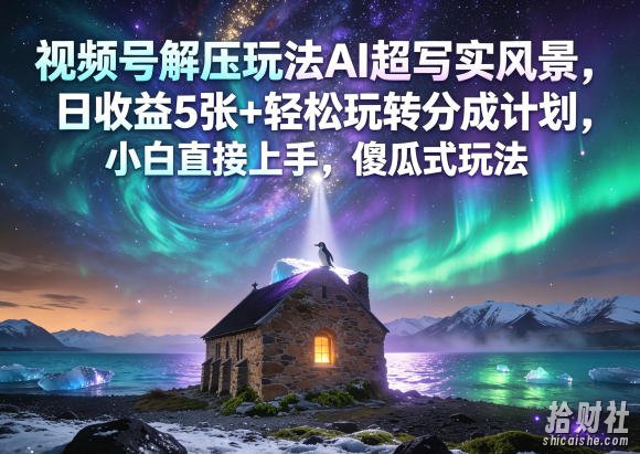 视频号解压玩法AI超写实风景，日收益5张+轻松玩转分成计划，小白直接上手，傻瓜式玩法