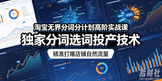 淘宝无界分词分计划高阶实战课,独家分词选词投产技术,精准打爆店铺自然流量
