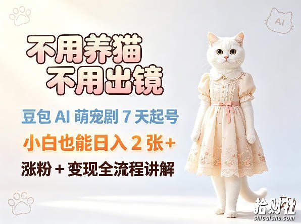 不用养猫不用出镜,豆包AI萌宠剧7天起号,小白也能日入2张+,涨粉+变现全流程讲解