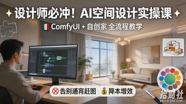 设计师必冲!AI空间设计实操课,ComfyUI+自创家全教学,告别通宵赶图,降本增效