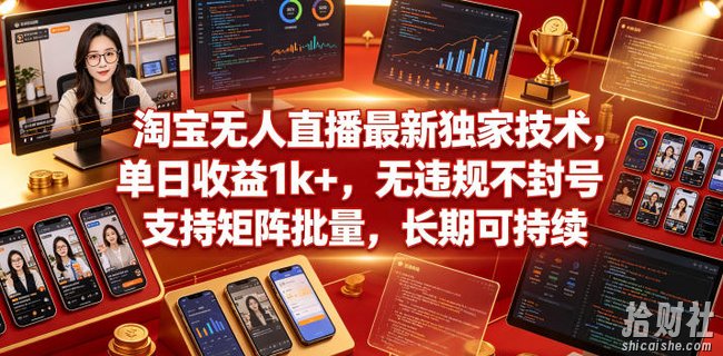 淘宝无人直播最新独家技术,单日收益1k+,无违规不封号,支持矩阵批量,长期可持续【揭秘】