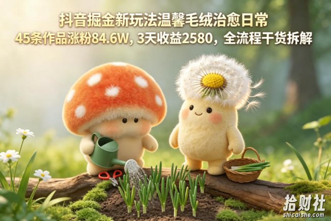 抖音掘金新玩法温馨毛绒治愈日常,45条作品涨粉84.6W,3天收益2580,全流程干货拆解
