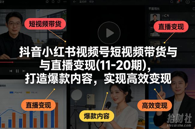 抖音小红书视频号短视频带货与直播变现(10-21期),打造爆款内容,实现高效变现(更新05月08日)