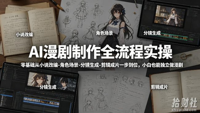 AI漫剧制作全流程实操,零基础从小说改编-角色场景-分镜生成-剪辑成片一步到位,小白也能独立做漫剧