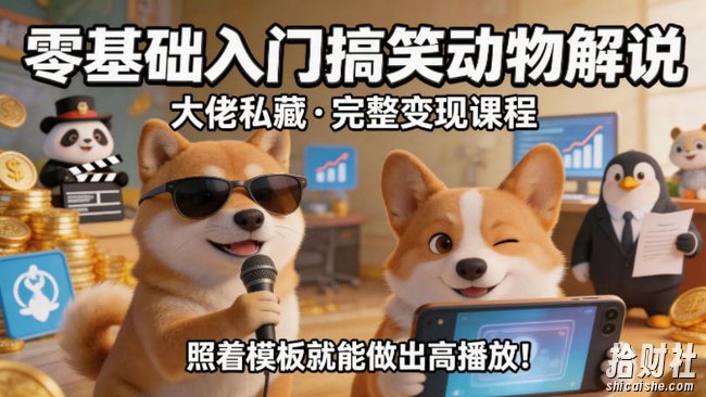 零基础入门搞笑动物解说,大佬私藏完整变现课程,照着模板就能做出高播放