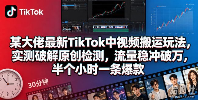 某大佬最新TikTok中视频搬运玩法，实测破解原创检测，流量稳冲破万，半个小时一条爆款