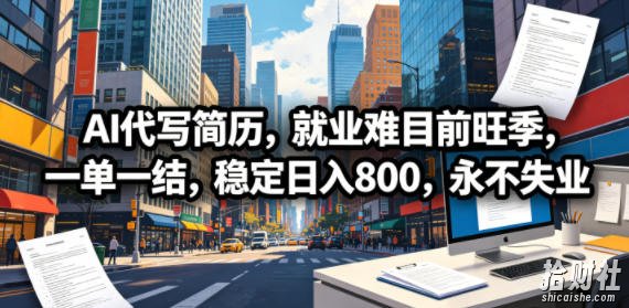 AI代写简历,就业难目前旺季,一单一结,稳定日入800,永不失业