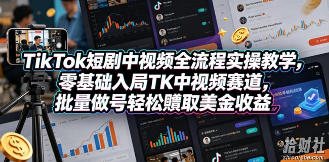 TikTok短剧中视频全流程实操教学,零基础入局TK中视频赛道,批量做号轻松賺取美金收益