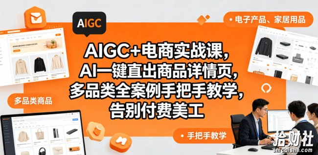 AIGC+电商实战课,AI一键直出商品详情页,多品类全案例手把手教学,告别付费美工