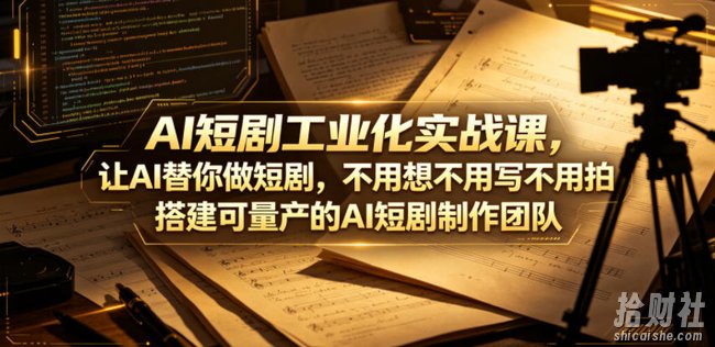 AI短剧工业化实战课,让AI替你做短剧,不用想不用写不用拍,搭建可量产的AI短剧制作团队