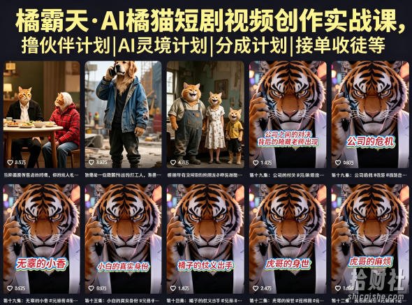 橘霸天·AI橘猫短剧视频创作实战课,撸伙伴计划|AI灵境计划|分成计划|接单收徒等