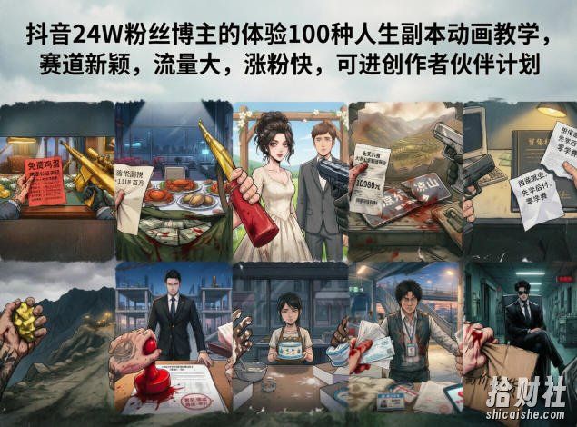 抖音24W粉丝博主的体验100种人生副本动画教学,赛道新颖,流量大,涨粉快,可进创作者伙伴计划