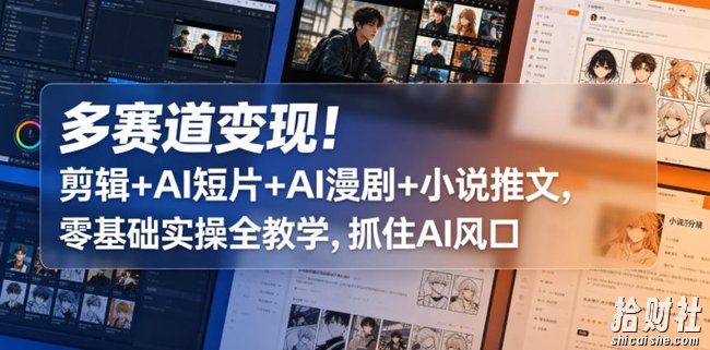 多赛道变现!剪辑+AI短片+AI漫剧+小说推文,零基础实操全教学,抓住AI风口