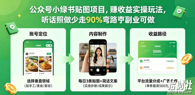 公众号小绿书贴图项目,赚收益实操玩法,听话照听话照少走90%弯路丨副业可做