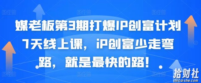 媒老板第3期打爆IP创富计划7天线上课,iP创富少走弯路,就是最快的路!