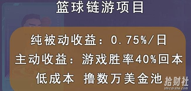 国外区块链篮球游戏项目,前期加入秒回本,被动收益日0.75%,撸数万美金