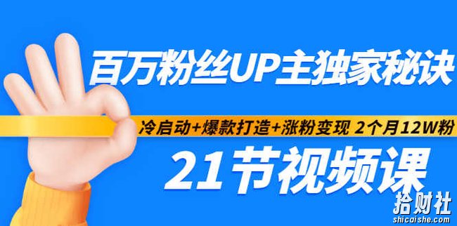 百万粉丝UP主独家秘诀:冷启动+爆款打造+涨粉变现2个月12W粉(21节视频课)