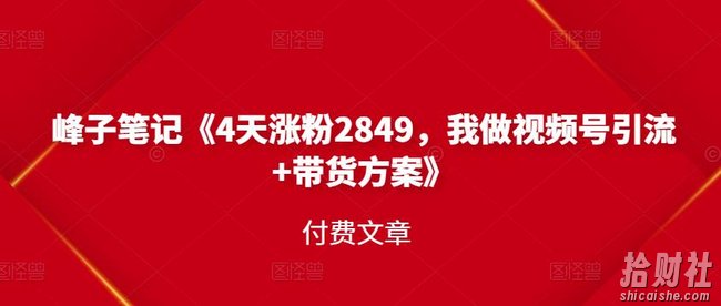 峰子笔记《4天涨粉2849，我做视频号引流+带货方案》付费文章