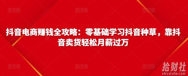 抖音电商賺米全攻略:零基础学习抖音种草,靠抖音卖货轻松月薪过万