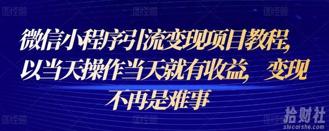微信小程序引流变现项目教程,以当天操作当天就有收益,变现不再是难事