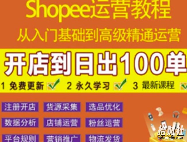 shopee运营教程:从入门基础到高级精通,开店到日出100单(全套课程)