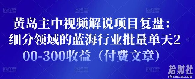 黄岛主中视频解说项目复盘:细分领域的蓝海行业批量单天200-300收益(付费文章)