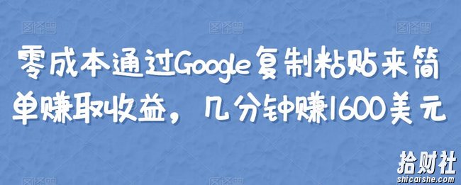 零成本通过Google复制粘贴来简单赚取收益，几分钟赚1600美元