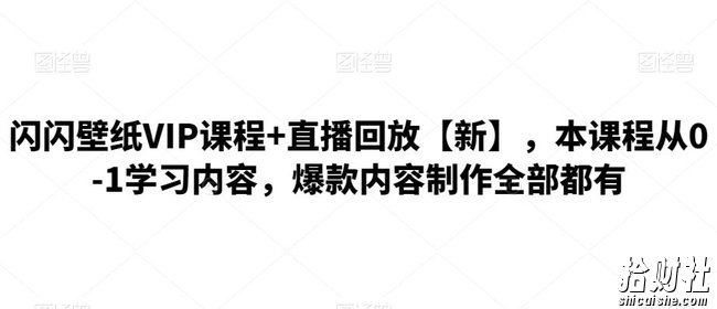 闪闪壁纸VIP课程+直播回放【新】,本课程从0-1学习内容,爆款内容制作全部都有