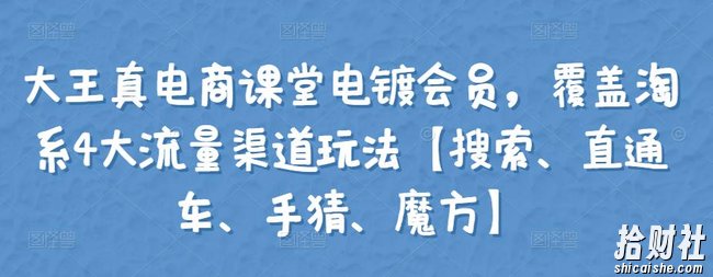 大王真电商课堂电镀会员,覆盖淘系4大流量渠道玩法【搜索、直通车、手猜、魔方】