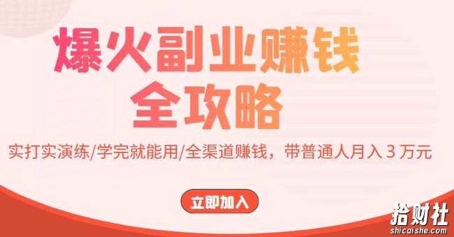 爆火副业賺米全攻略:实打实演练/学完就能用/全渠道賺米,带普通人月入3万元!