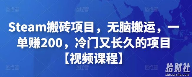Steam搬砖项目，无脑搬运，一单赚200，冷门又长久的项目【视频课程】
