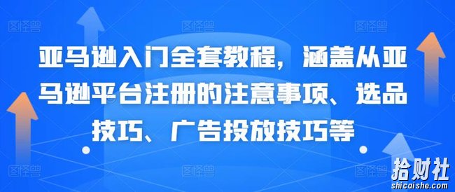 亚马逊入门全套教程,涵盖从亚马逊平台注册的注意事项、选品技巧、广告投放技巧等
