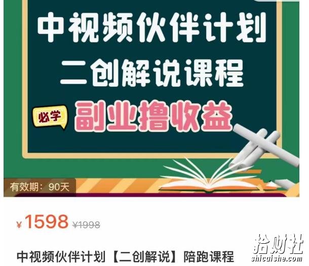 中视频伙伴计划【二创解说】陪跑课程，冷门蓝海副业撸收益，播放越高收益越高-价值1598