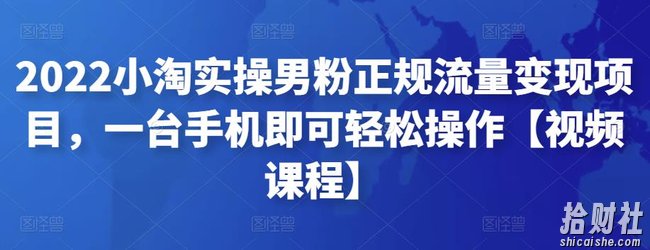 2022小淘实操男粉正规流量变现项目，一台手机即可轻松操作【视频课程】