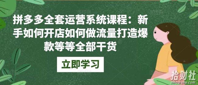 拼多多全套运营系统课程:新手如何开店如何做流量打造爆款等等全部干货