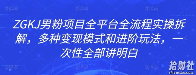 ZGKJ男粉项目全平台全流程实操拆解,多种变现模式和进阶玩法,一次性全部讲明白