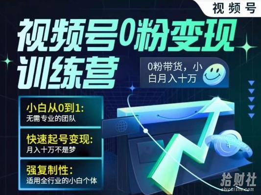 视频号0粉变现训练营，小白从0到1，快速起号变现，月入十万不是梦