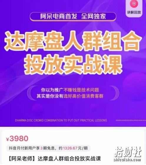 阿呆电商·达摩盘人群组合投放实战课，你以为推广不賺米是技术问题，其实是你没有选好高价值消费客群