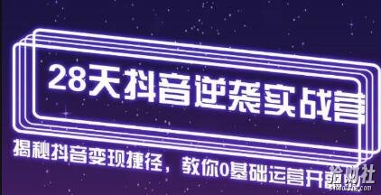 28天抖音逆袭实战营，从0学习抖音运营2个月，每天几小时，快速开启副业月入2w+