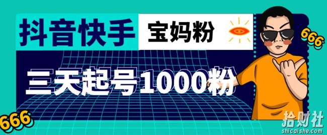 抖音快手三天起号涨粉1000宝妈粉丝的核心方法【详细玩法教程】